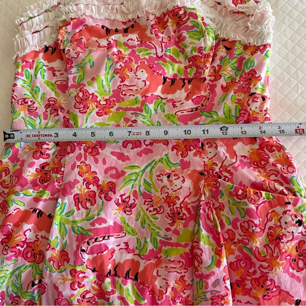 Lilly Pulitzer Ferra Strapless Dress Call Me Kitty Pink Label Cotton Size 8 - Picture 7 of 16